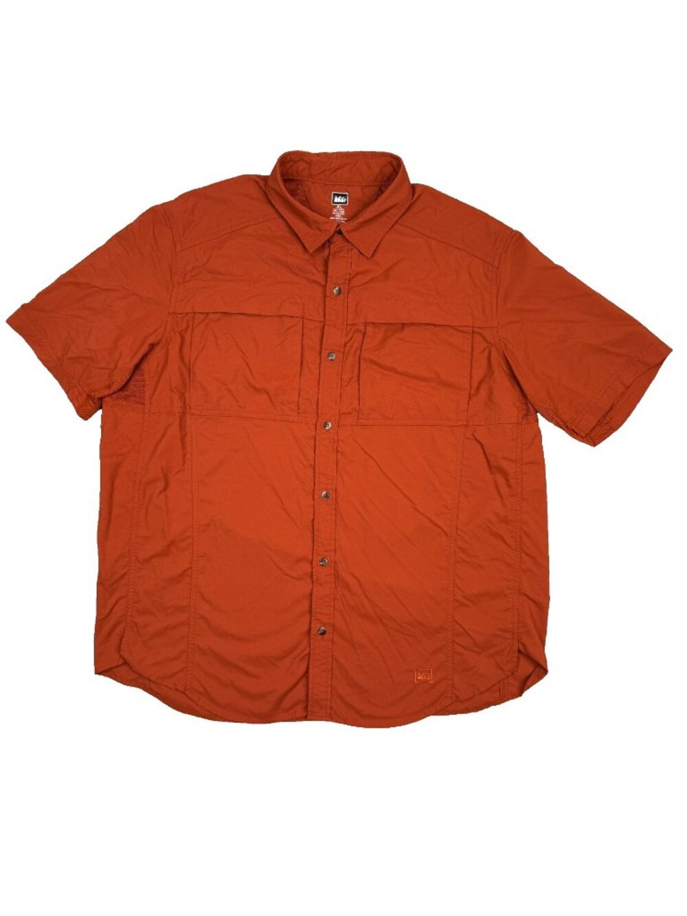 REI Sahara Shirt Mens XL Rust Orange Hiking Outdoor Ventilated Short Sleeve